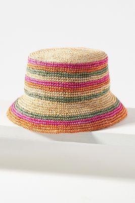 Shop By Anthropologie Bold Stripe Straw Bucket Hat In Red