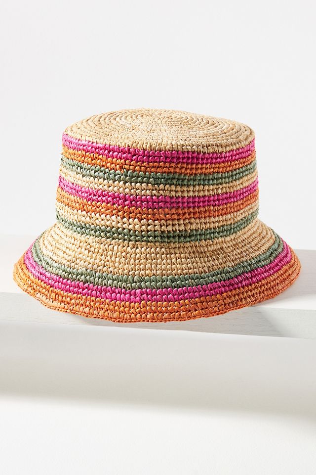 Bold Stripe Straw Bucket Hat #1