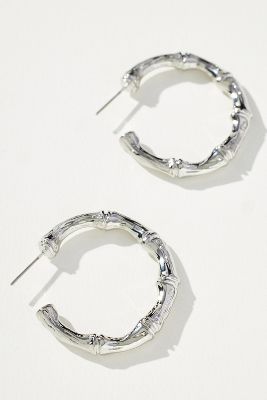 Shop By Anthropologie Metal Bamboo Hoop Earrings In Silver