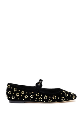 Larroude Blair Velvet Studs Ballet Flats Black In Multicolor