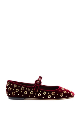 Larroude Blair Studded Velvet Mary Jane Ballerina Flats In Purple