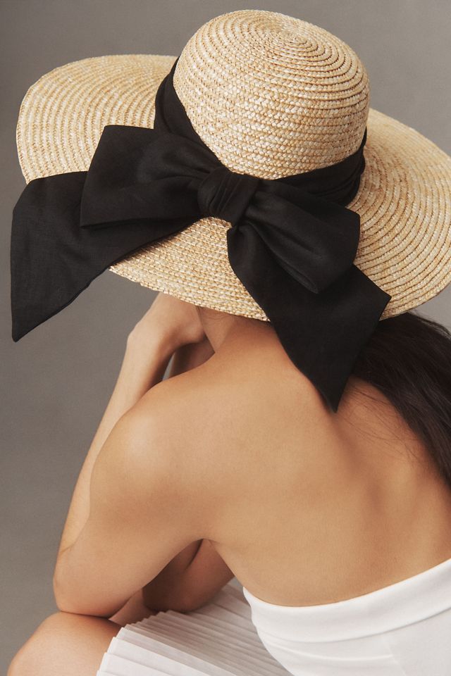 Maeve by Anthropologie Cream Straw Visor with sheer band and bow Tulle Bow Visor | Anthropologie main image 4