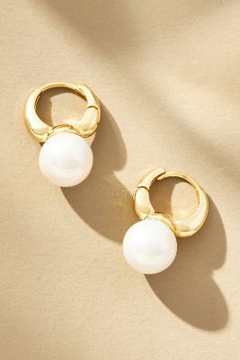 Shop By Anthropologie Pearl Huggie Hoop Earrings In Gold