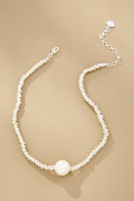 Shop By Anthropologie Beaded Pearl Collar Necklace In Silver
