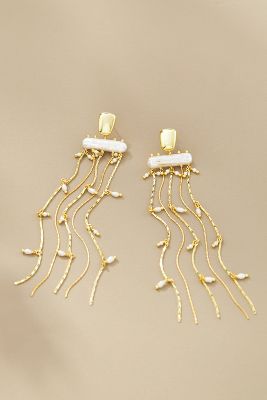Shop By Anthropologie Long Fringe Pearl Drop Earrings In Gold