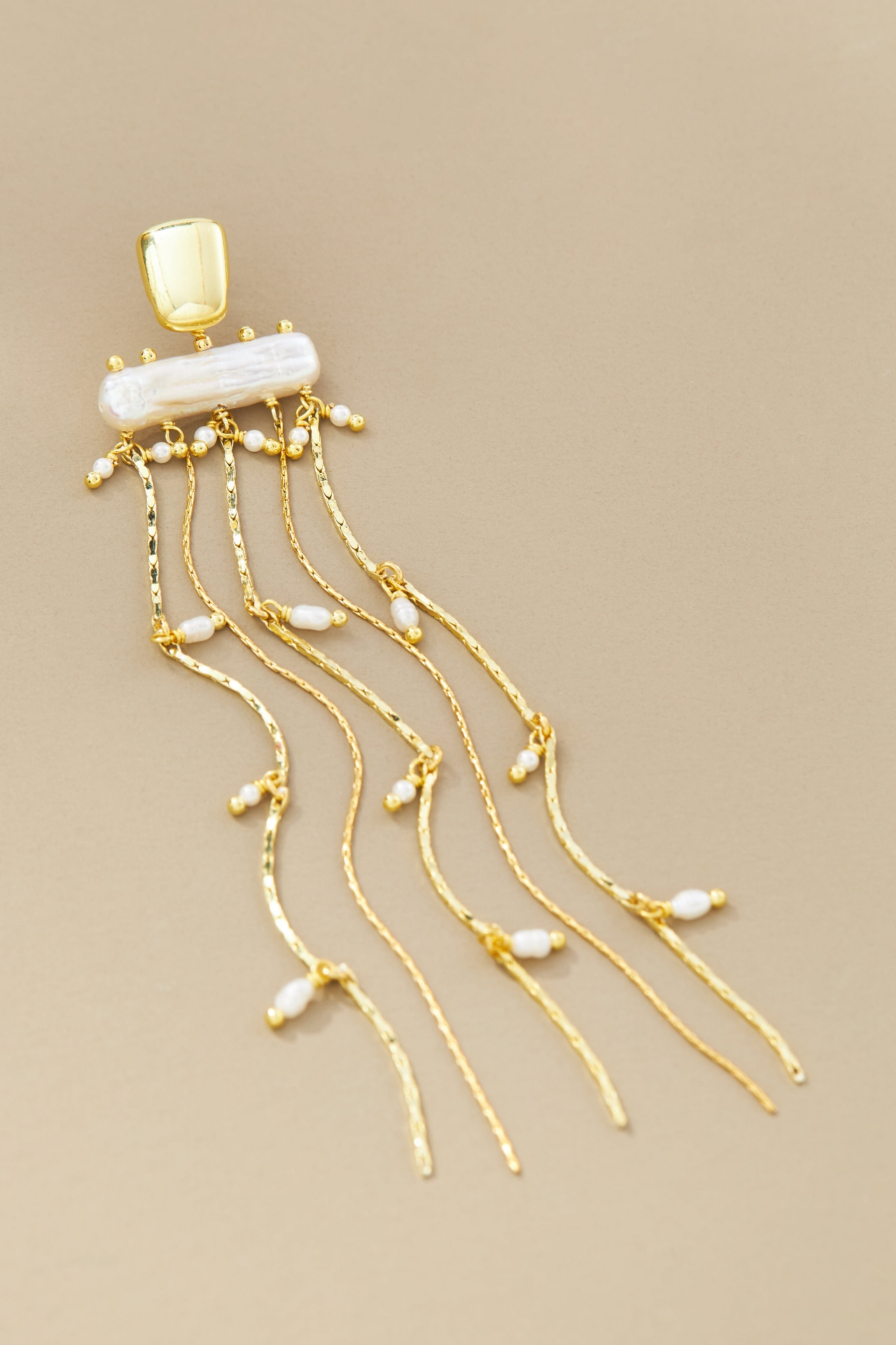 Long Fringe Pearl Drop Earrings