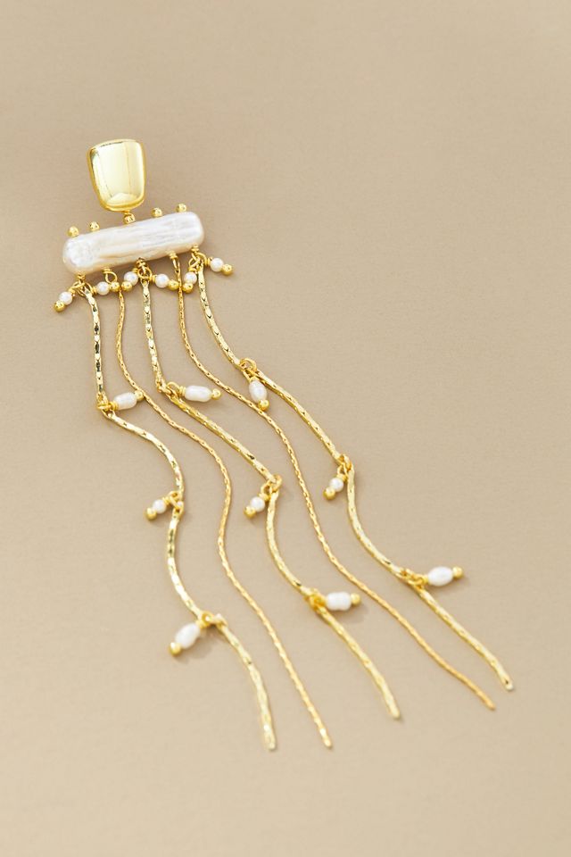 Long Fringe Pearl Drop Earrings #1