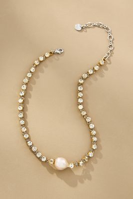 By Anthropologie Pearl Crystal Chain Necklace In Gold