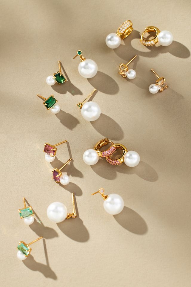 Pearl Crystal Earrings, Set of 2 #1
