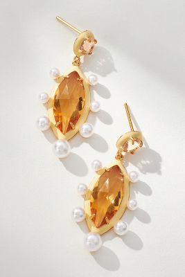Shop By Anthropologie Glass & Pearl Double Drop Earrings In Beige