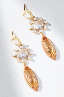 By Anthropologie Glass Pearl Triple Drop Earrings In Gold