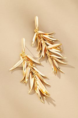 Shop By Anthropologie Fringe Leaf Drop Earrings In Gold