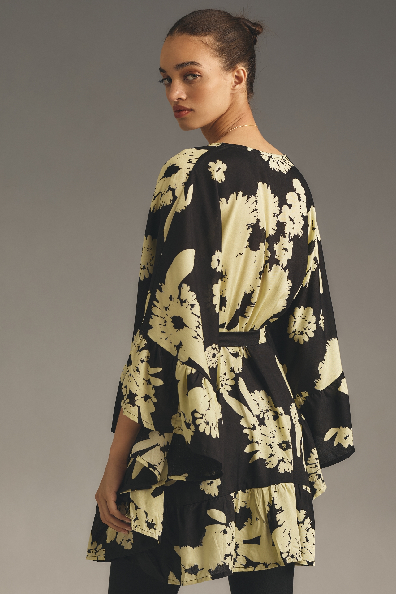 Bel Kazan Tie Ruffle Printed Kaftan