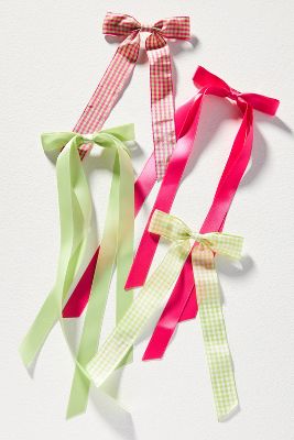 Shop By Anthropologie Positano Gingham Hair Bows, Set Of 4 In Green