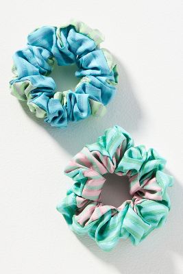 Shop By Anthropologie Striped Scrunchies, Set Of 2 In Green