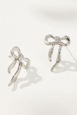 By Anthropologie Thick Bow Post Earrings In Metallic