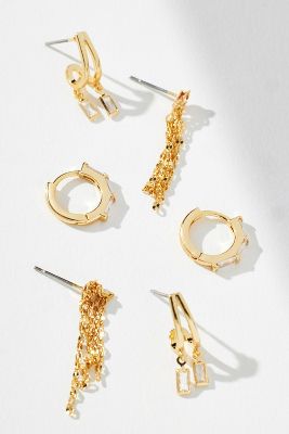 By Anthropologie Drippy Chain Huggie Earrings, Set Of 3 In Gold