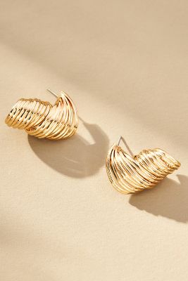 By Anthropologie Ribbed Shell Post Earrings In Gold