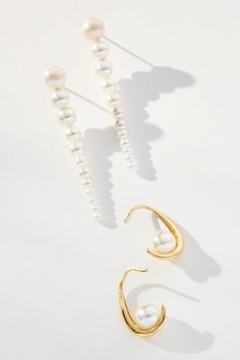 Shop By Anthropologie Pearly Drop Earrings, Set Of Two In White