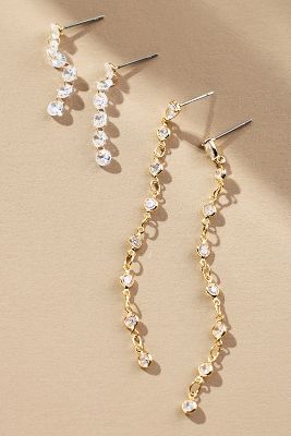 Shop By Anthropologie Mixed Crystal Drop Earrings, Set Of 2 In Gold