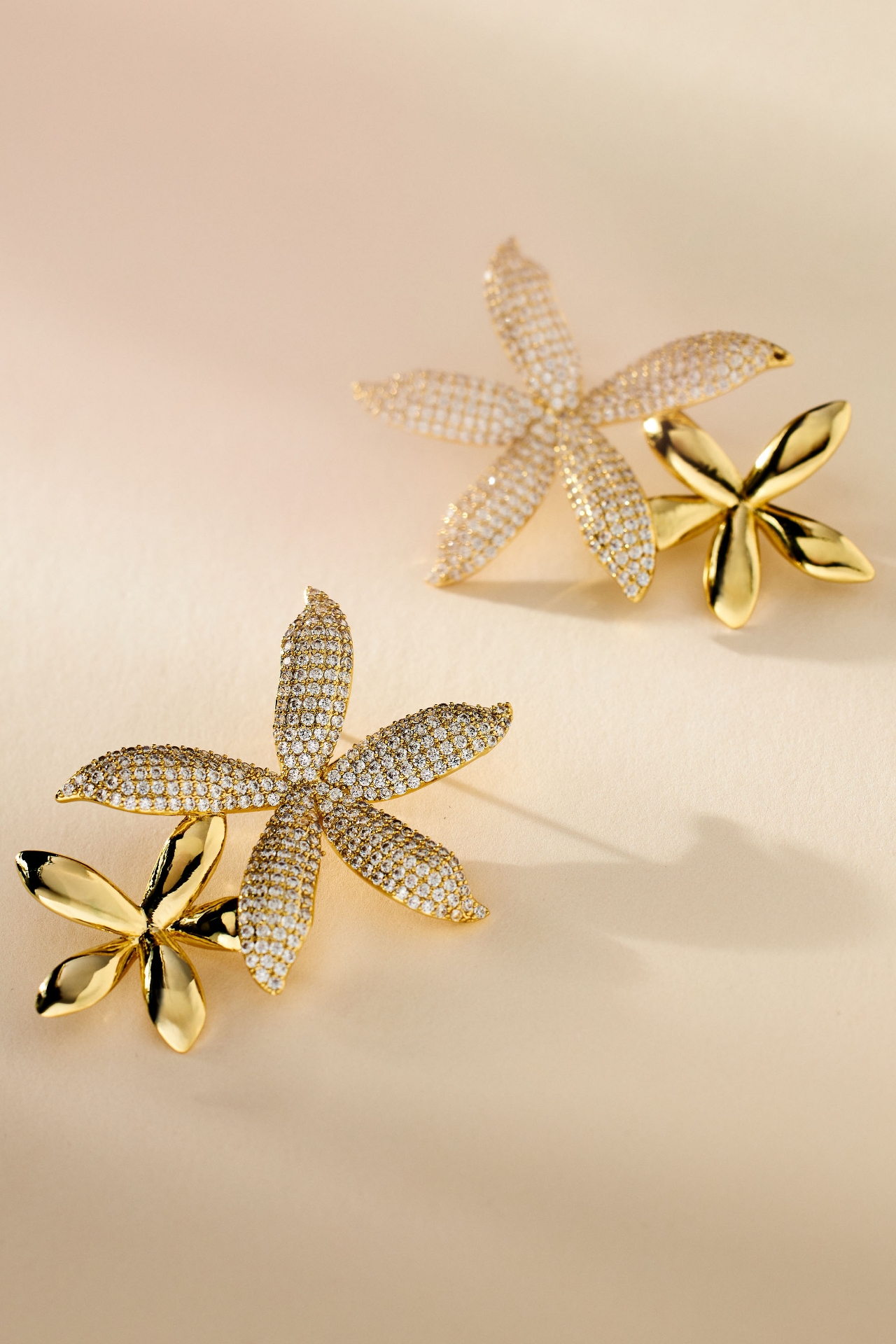 Adina Eden Pavé Double Flower Drop Earrings