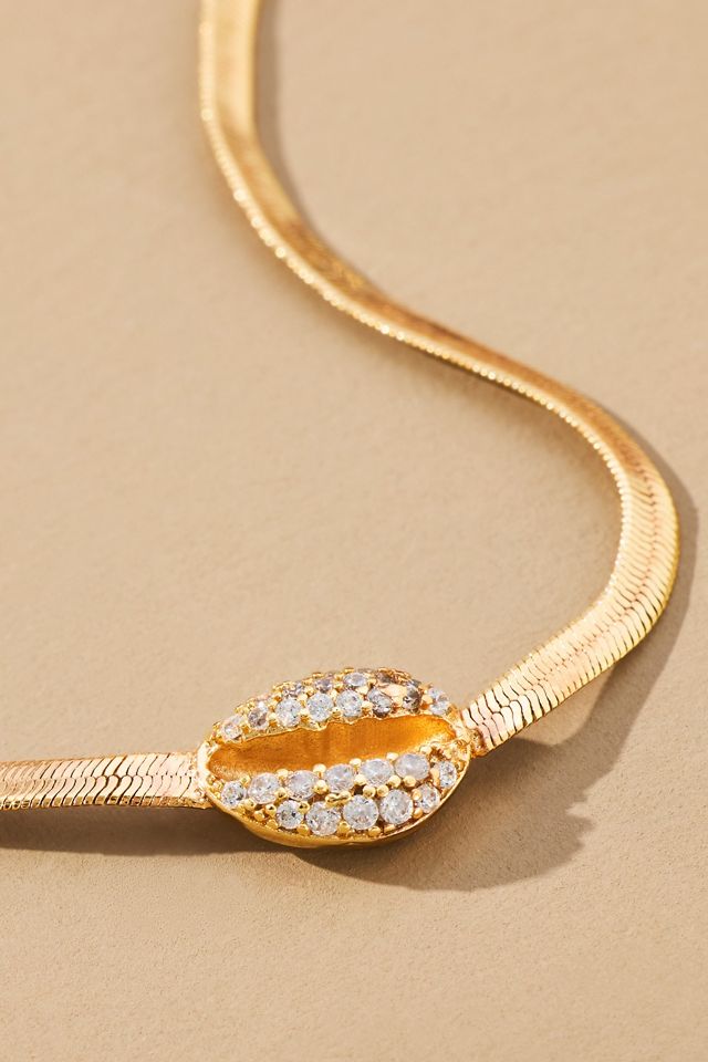 Gold-Plated Herringbone Cowrie Shell Necklace #1