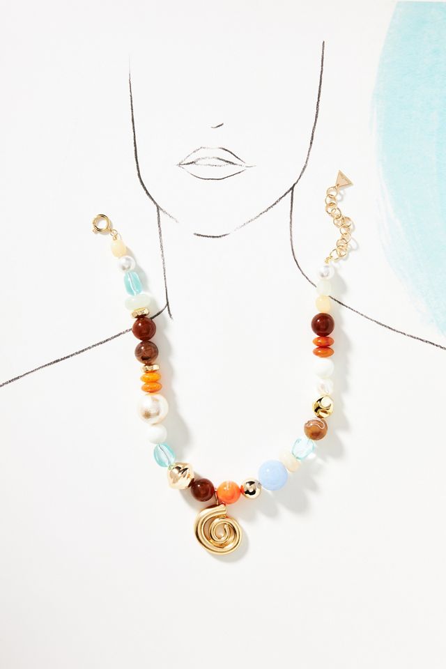 Mixed Beaded Spiral Pendant Necklace #2