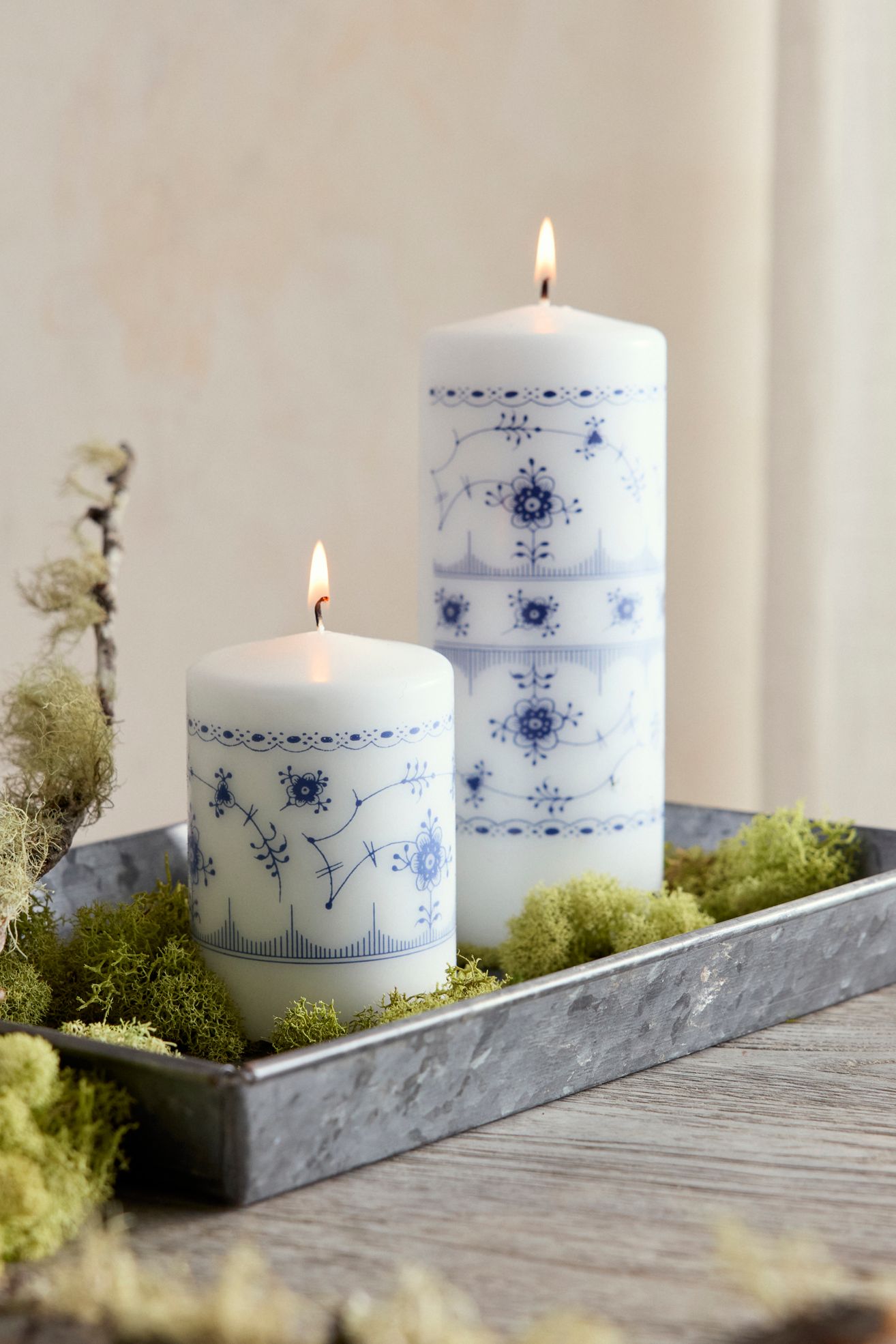 Chinoiserie Pillar Candle - Blue, S
