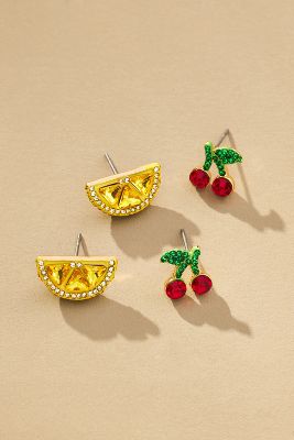 Shop Baublebar Lemon & Cherry Post Earrings, Set Of 2 In Yellow