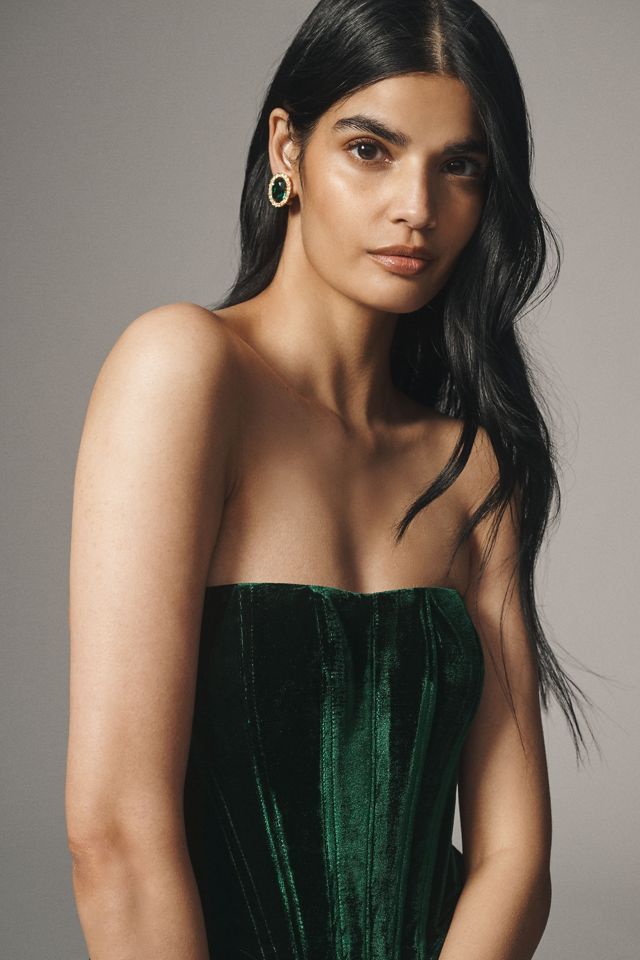Bardot Everlasting Strapless Bustier Velour Column Midi Dress #1