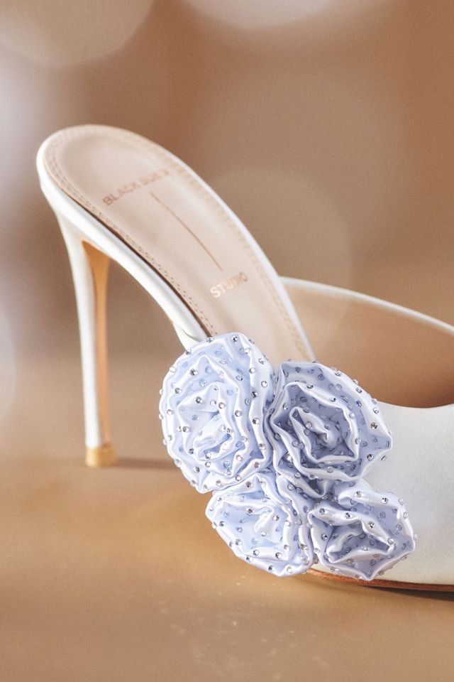 Black Suede Studio Luv Em Rosette Mule Heels #2