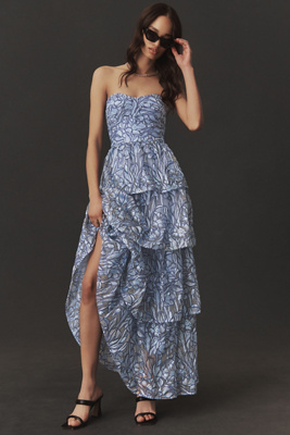 Dress The Population Aubriella Strapless Dress In Blue