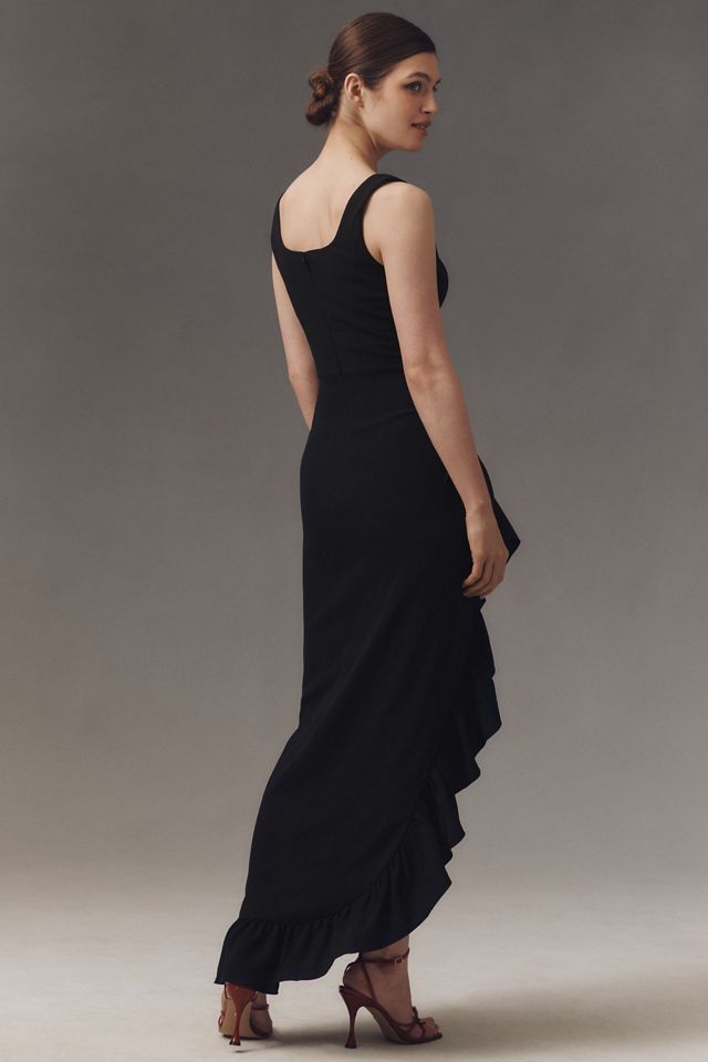 Dress The Population Charlene Square-Neck Ruffle Side-Slit Gown #1