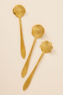 Anthropologie Flower Teaspoons, Set Of 3 In Yellow