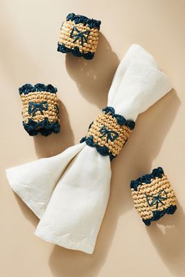 Handwoven Bow Napkin Rings, Set of 4