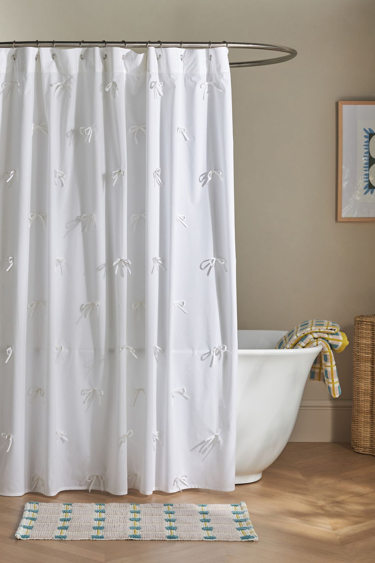 Bow Cotton Shower Curtain - White, 72" X 72"