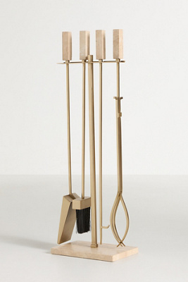 Anthropologie White Travertine Marble Fireplace Tool Set In White