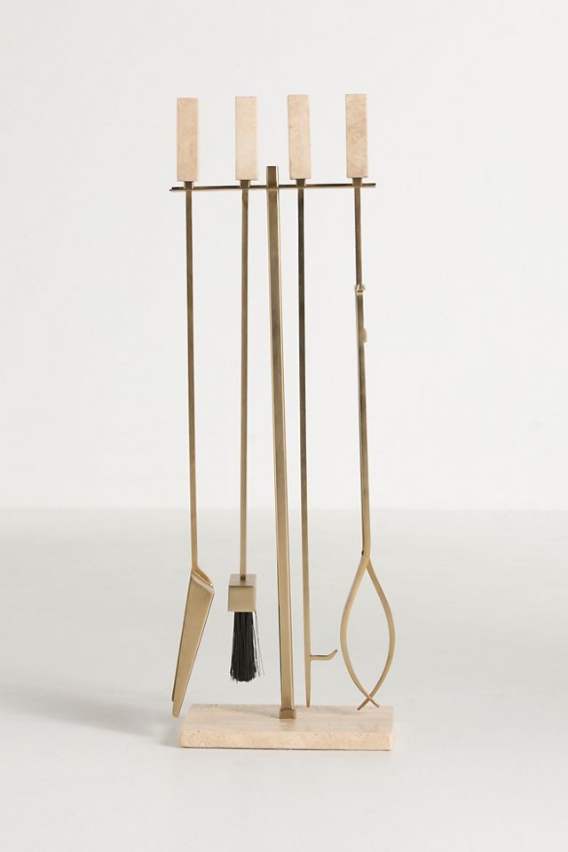 White Travertine Marble Fireplace Tool Set #1