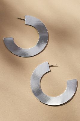 Shop By Anthropologie Brushed Flat Hoop Earrings In Silver