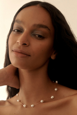 By Anthropologie Spaced Pearl Delicate Necklace In White
