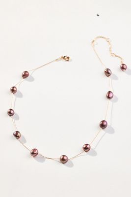 By Anthropologie Spaced Pearl Delicate Necklace In Purple