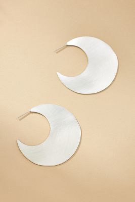 By Anthropologie Scratched Metal Crescent Earrings In White
