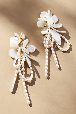 Shop By Anthropologie Beaded Flower Bouquet Drop Earrings In White