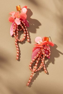 Shop By Anthropologie Beaded Flower Bouquet Drop Earrings In Pink