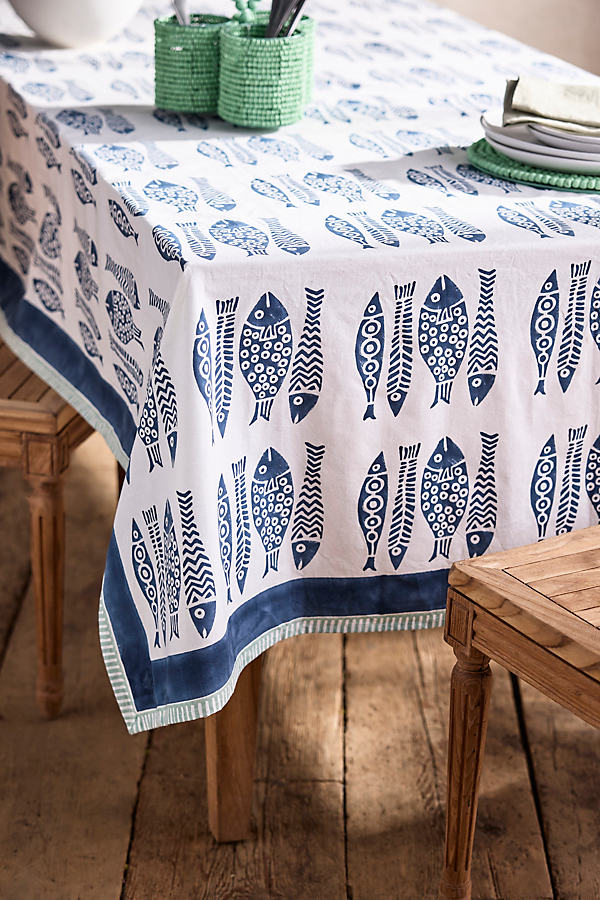 Terrain Fish Cotton Tablecloth In Burgundy