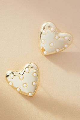 Shop By Anthropologie Pearl-embellished Heart Earrings In Gold