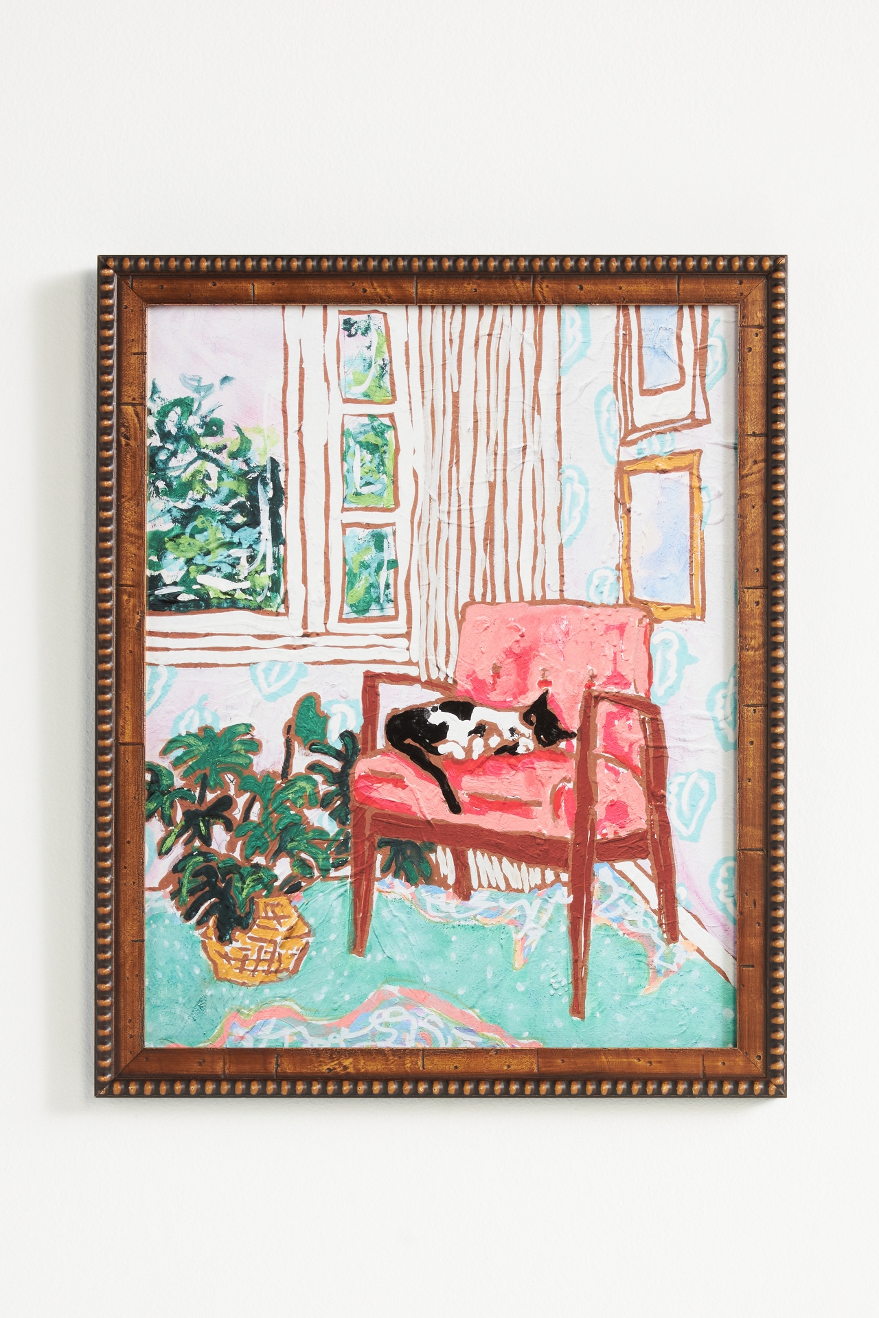 Cat Nap: Tuxedo Cat Napping in Mid-Century Chair Wall Art