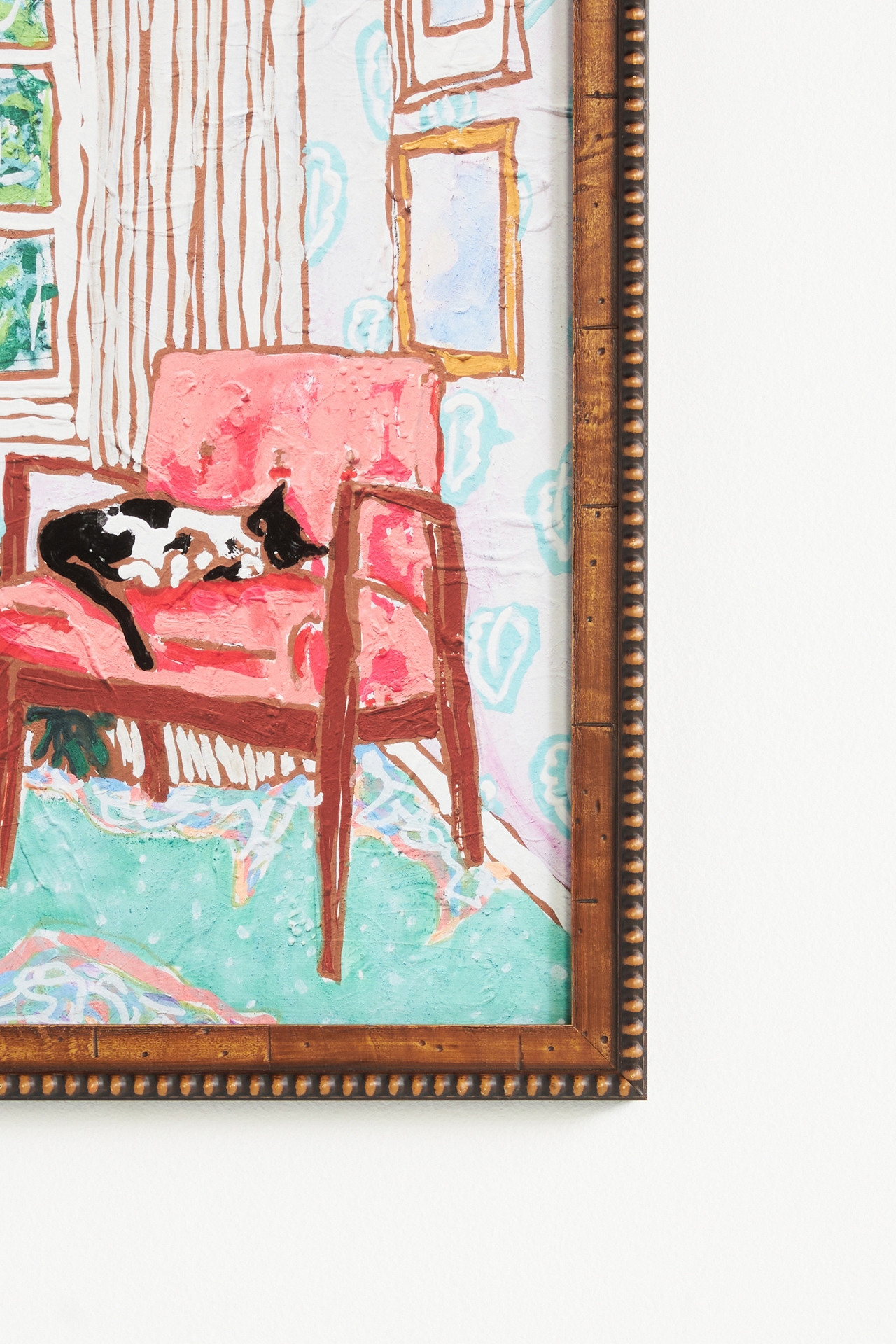 Cat Nap: Tuxedo Cat Napping in Mid-Century Chair Wall Art