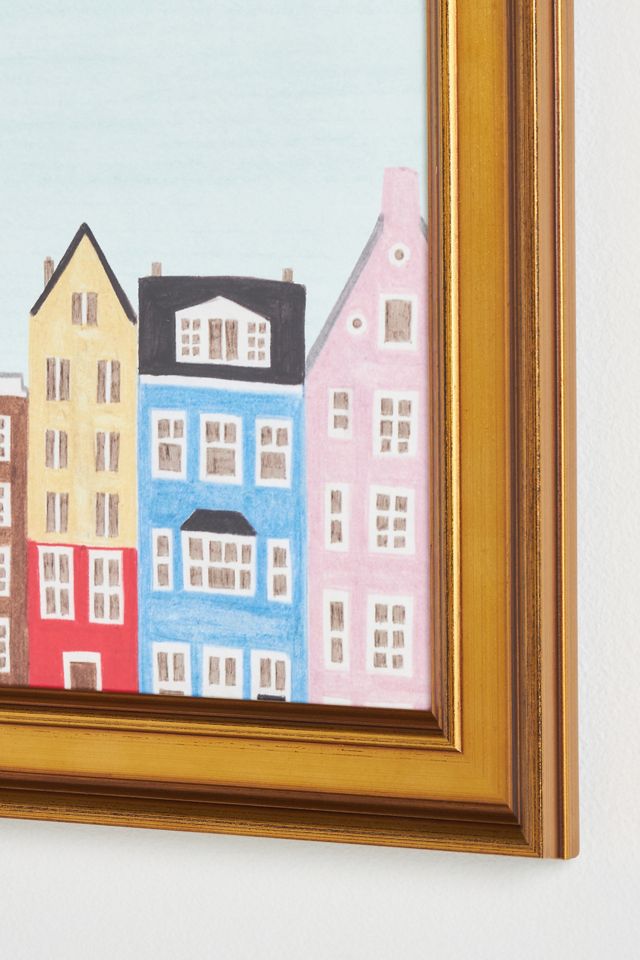 Amsterdam, Netherlands, Holland Row Houses Colorful Illustration Art Print Wall Art #1