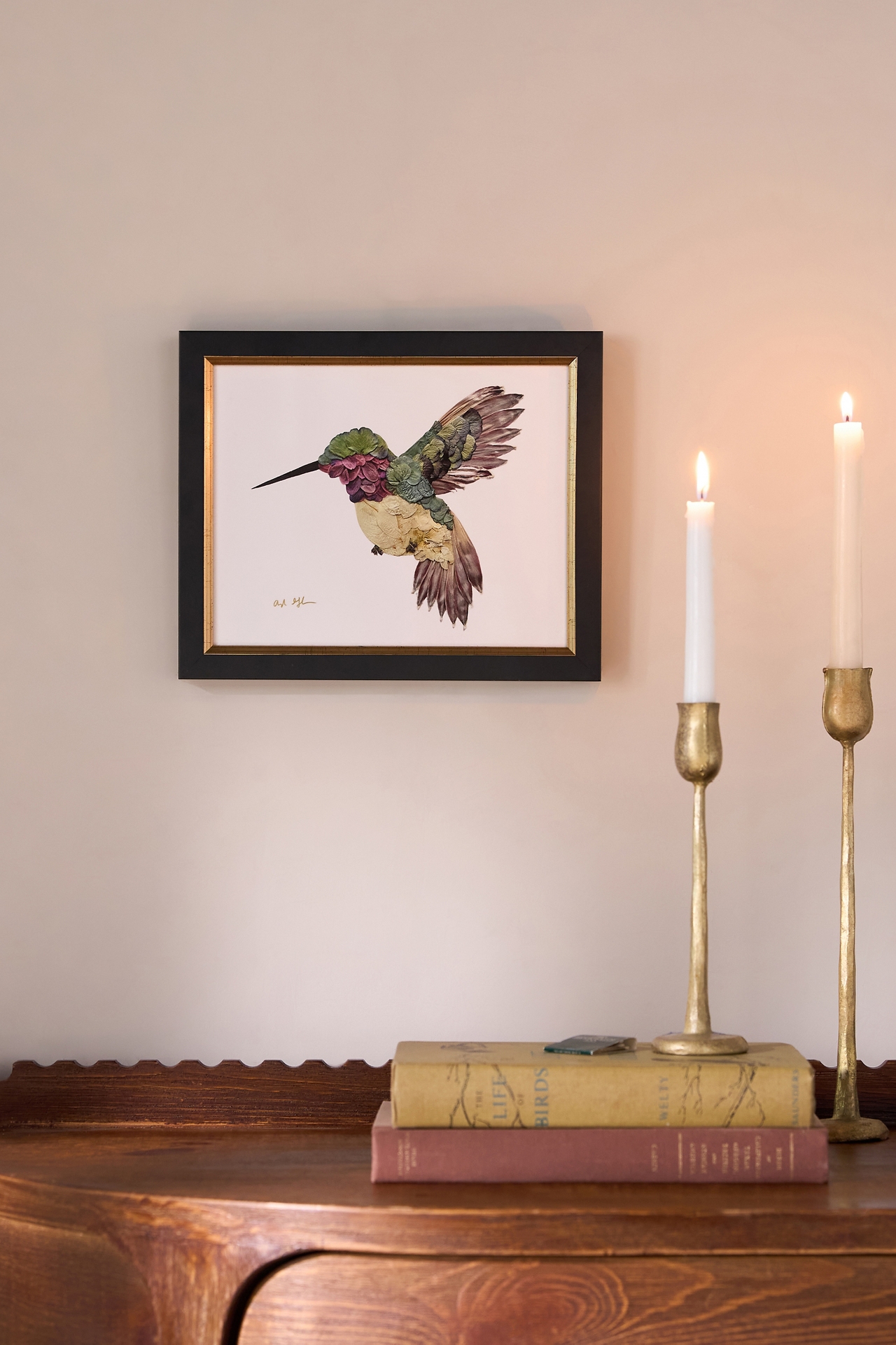 Pressed Flower Hummingbird Wall Art